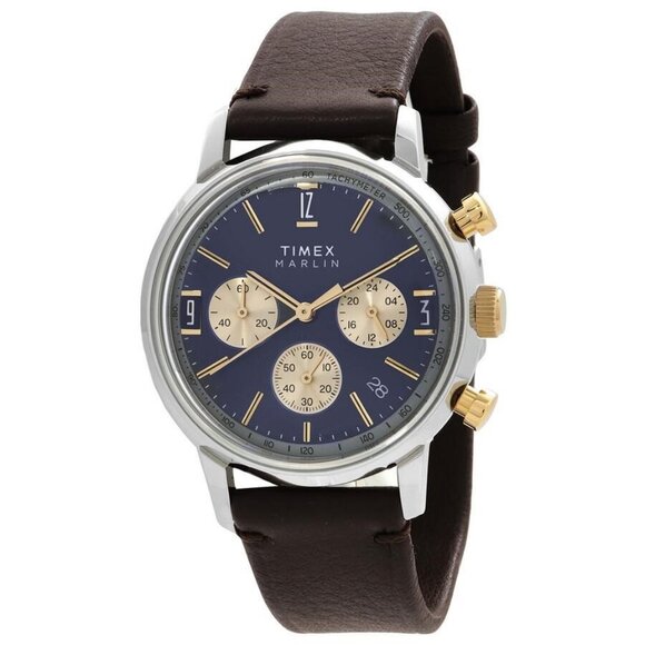 NWT Authentic Timex Marlin Chronograph Quartz Blue Dial Men's Watch - Picture 1 of 3